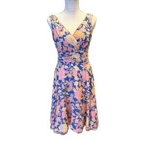 Philip Dicaprio Dress Women's Silk Blend‎ Floral Print Pink Midi Dress Size 2